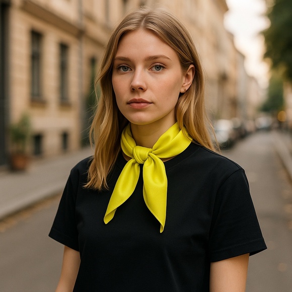 NWT SILKLETTE Flasher Dasher 100% Fine Silk Kerchief Scarf FLUORESCENT YELLOW - Picture 3 of 8